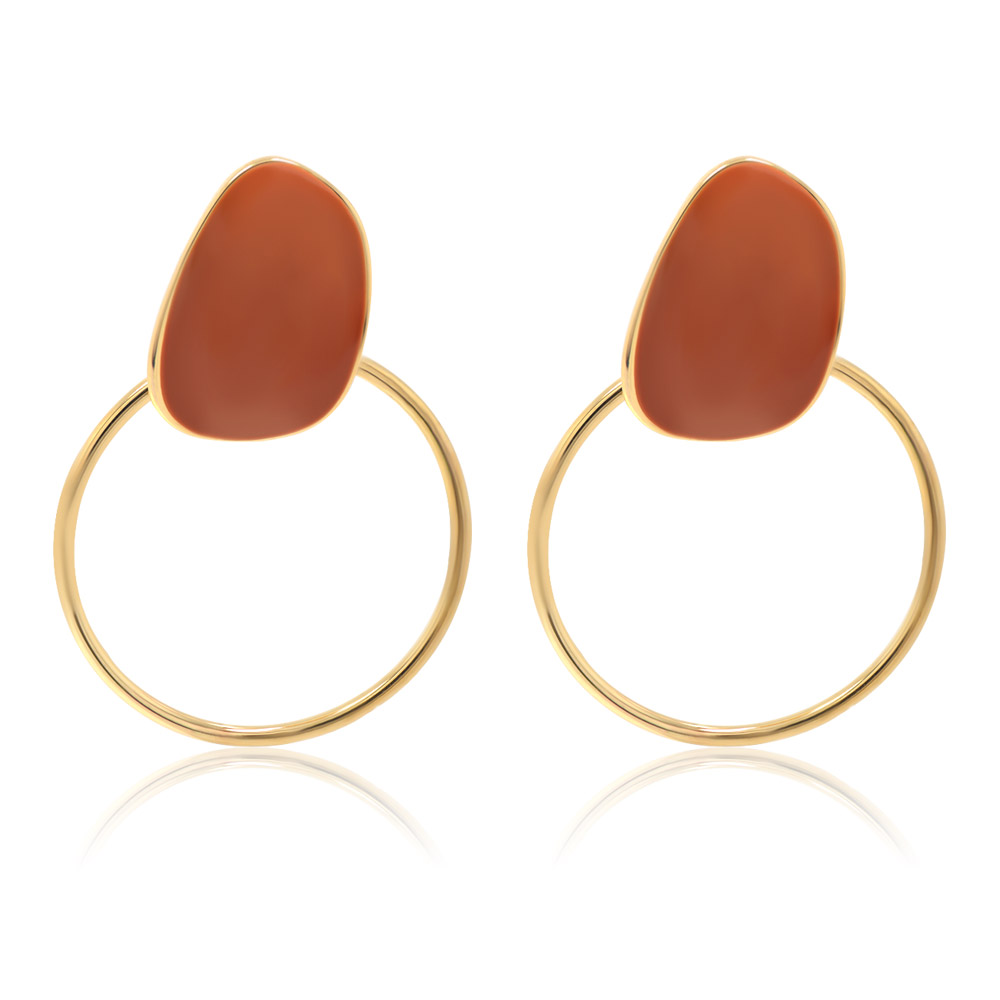 Enamel Cubic Square Brown Hoop Studs